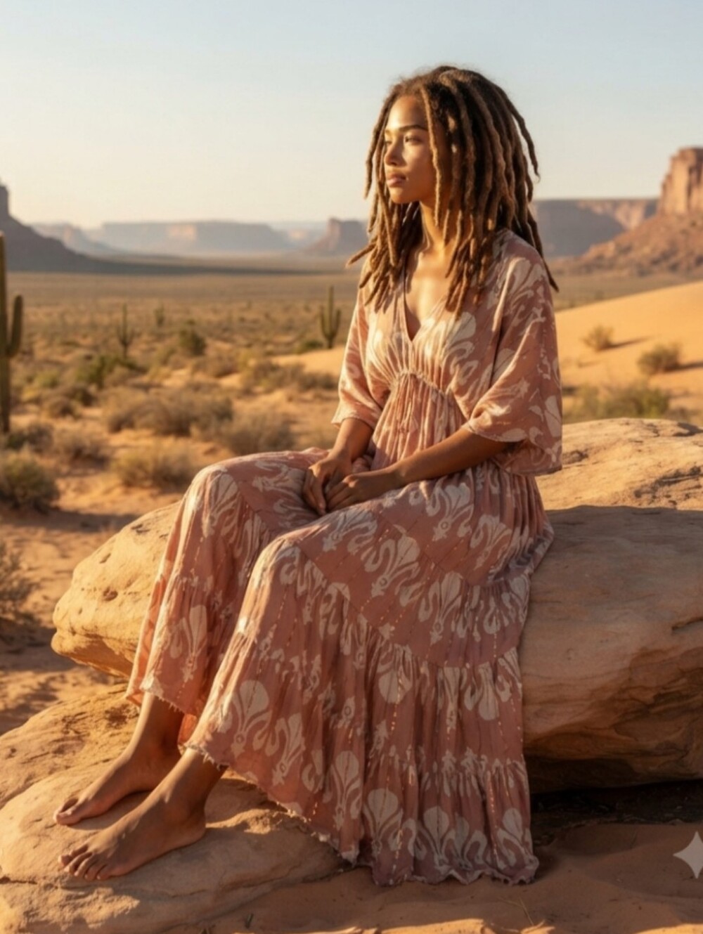 Boho Maxi Dress in Brown and Ivory